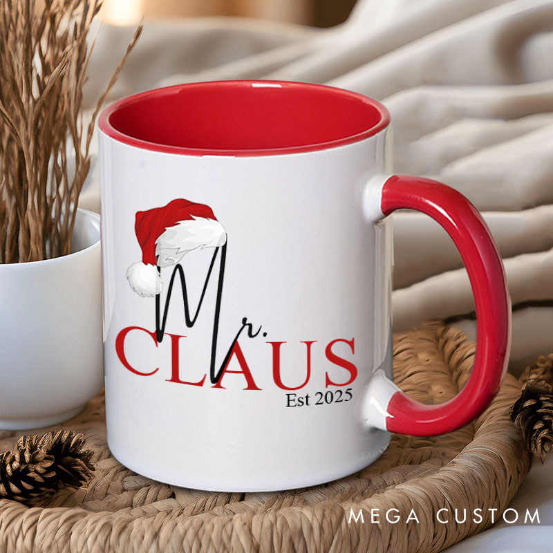 Personalized Couple Mr. Claus and Mrs. Claus with Christmas Hat Mug Custom Couple Xmas Coffee Mug Christmas Mug for Husband Wife Hubby Wifey