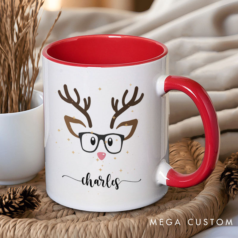 Personalized Couple Cute Christmas Reindeer Mug Custom Couple Name Xmas Coffee Mug Christmas Mug for Husband Wife Boyfriend Girlfriend