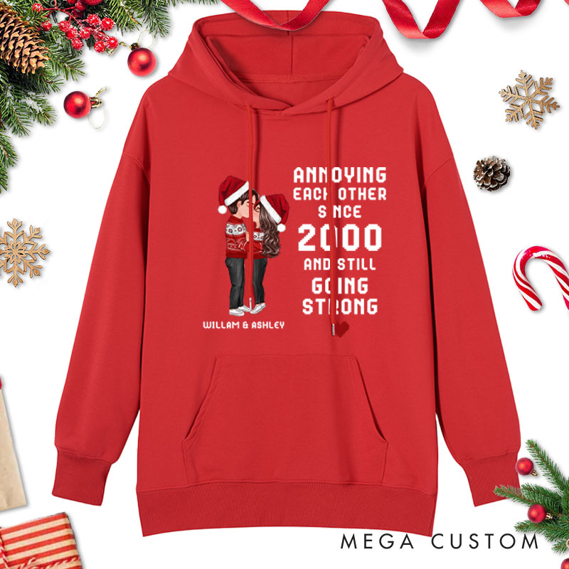 Personalized Christmas Hugging Kissing Couple Hoodie Xmas Gift Shirt for Him Her Christmas Couple Top Cloth
