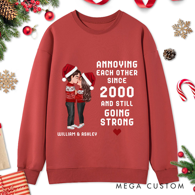 Personalized Christmas Hugging Kissing Couple Sweatshirt Xmas Gift Sweatshirt for Him Her Christmas Couple Top Cloth