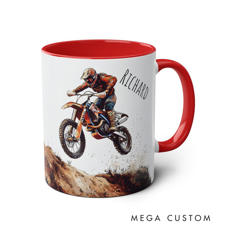 Personalized Motocross Mug Custom Dirt Bike Coffee Cup Ceramic off Road Racing Gift Extreme Sports Cup with Rider Name for Motorcycle Lovers