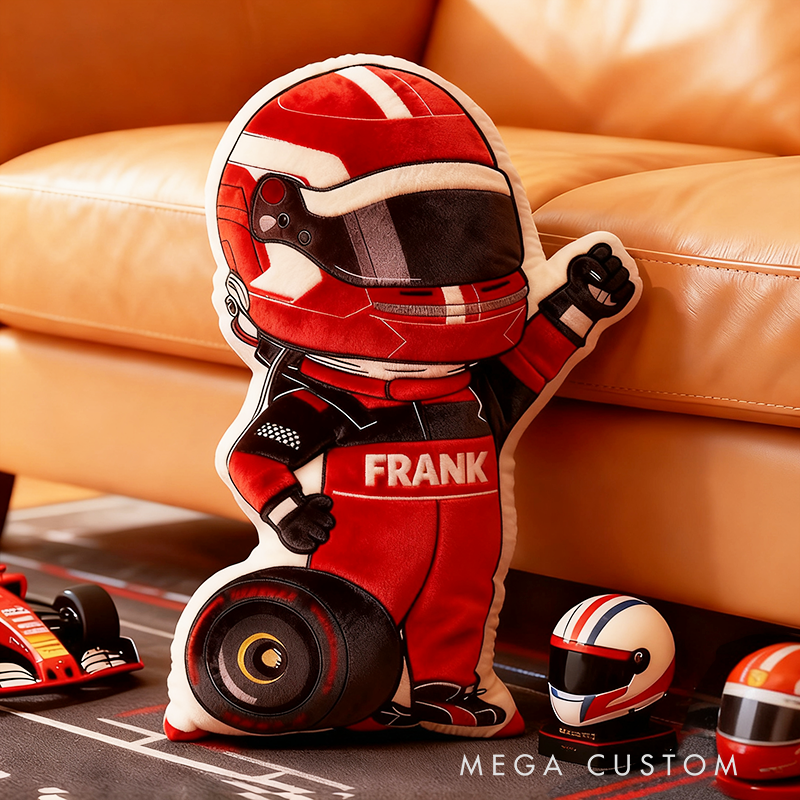 Personalized Racer and Tires Throw Pillow Custom Name Design Cushion Gift for Racers and Racing Lovers