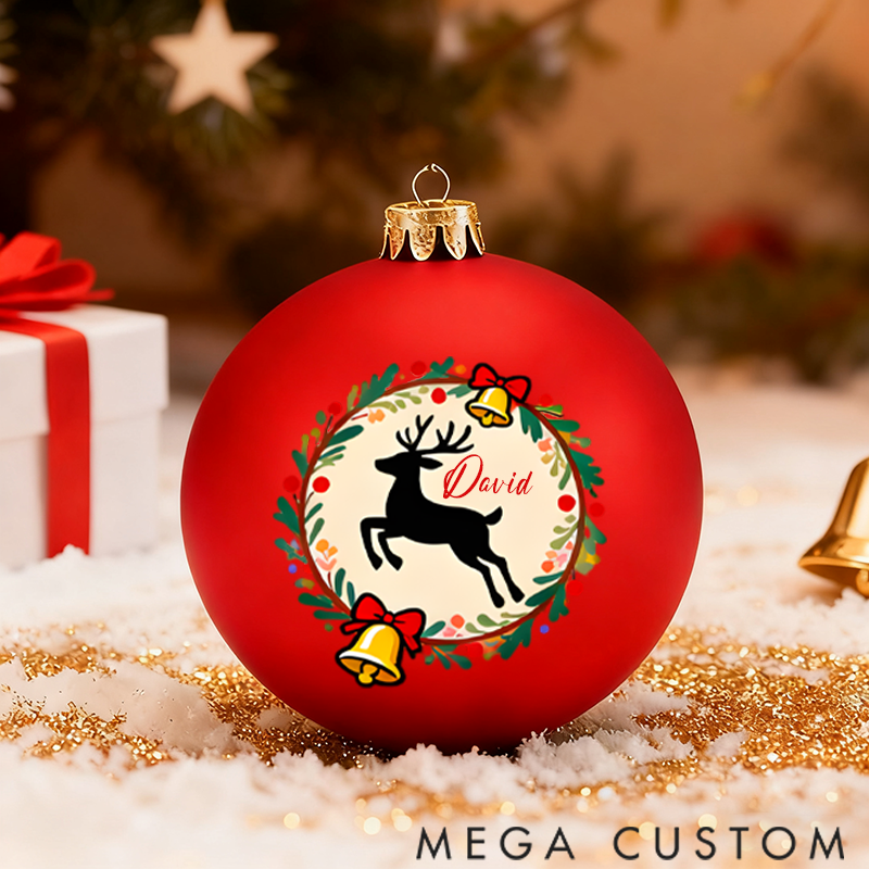 Personalized Christmas Ball Ornament Decoration with Reindeer and Bell Patterns
