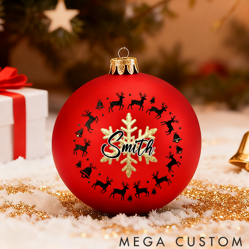 Personalized Christmas Ball Ornament with Reindeer and Snowflake Themes