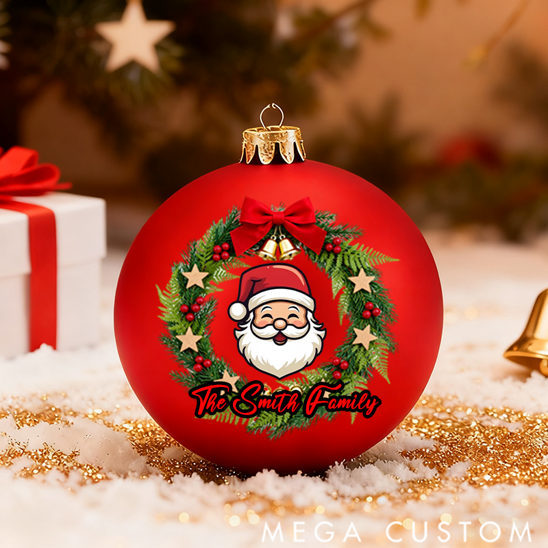 Personalized Christmas Ball Ornament Christmas Wreath Pattern Customizable Text