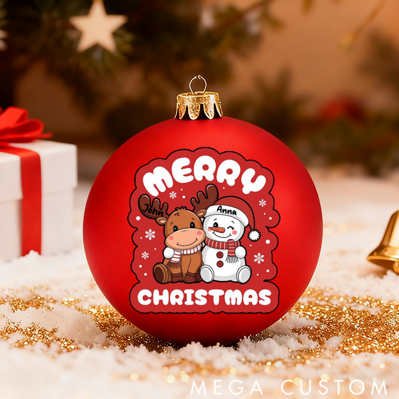 Personalized Christmas Ball Ornament Snowman Reindeer Family Christmas Theme