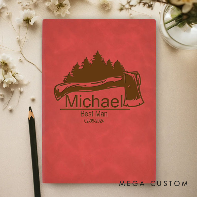 Personalized Men's Engraved Leather Journal Notebook Groomsman Proposal Notebook Wedding Party Gift