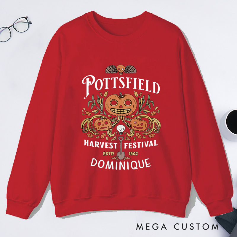 Personalized Pottsfield Harvest Festival Classic Sweatshirts Vegetables Fall Sweatshirt with Name Halloween Gift Plant Lover Gift Gardening Gift