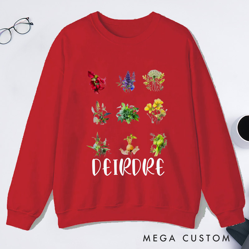 Personalized Women's Reproductive Health Herbs Classic Sweatshirts with Name Plant Lover Gift Gardening Gift for Gardener Gift