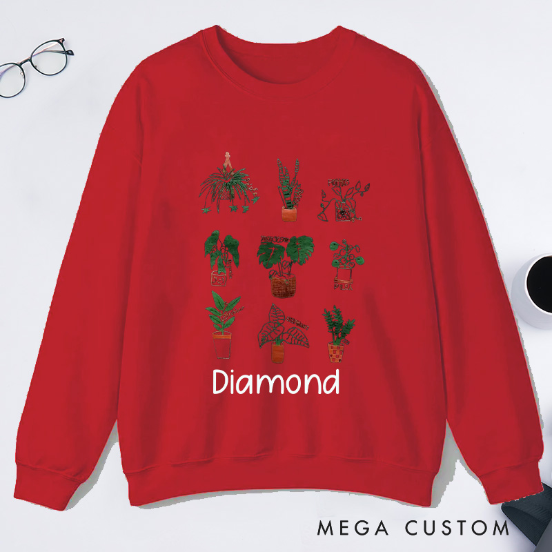 Personalized Plant Classic Sweatshirts with Name Plant Screen Printed Gardener Sweatshirt Plant Lover Gift Gardening Lover Gift for Gardener Gift