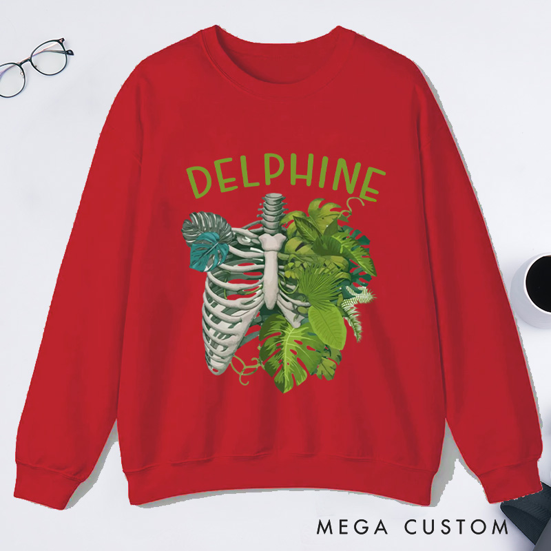 Personalized Skeleton Plant Classic Sweatshirts Monstera Sweatshirt Gardener Sweatshirt with Name Plant Lover Gift Gardening Gift Gardener Gift