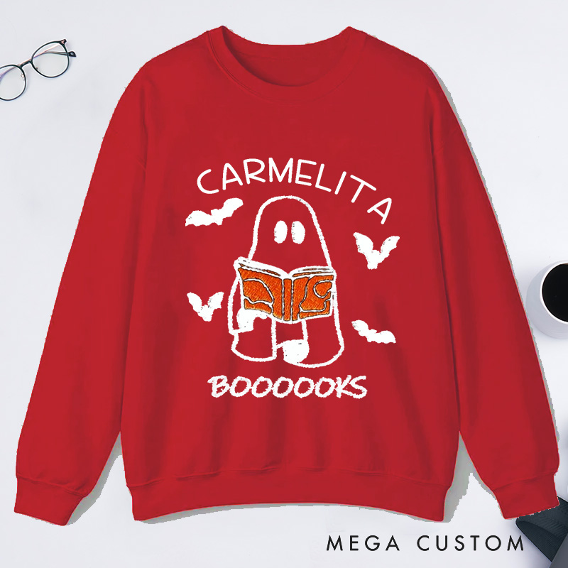 Personalized Booooks Classic Sweatshirts Custom Halloween Sweatshirt with Name Ghost Reading Halloween Gift Book Lovers Gift Librarian Gift