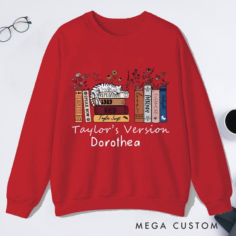 Personalized Book Flower and Cat Classic Sweatshirts Bookish Sweatshirts with Name Book Lovers Gift For Librarian Gift Reading Gift