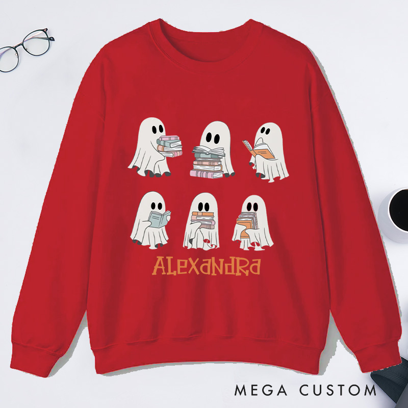 Personalized Reading Ghost Classic Sweatshirts, Custom Reading Sweatshirt with Name Book Lover Gift Librarian Gift Reader Gift Bookish Gift
