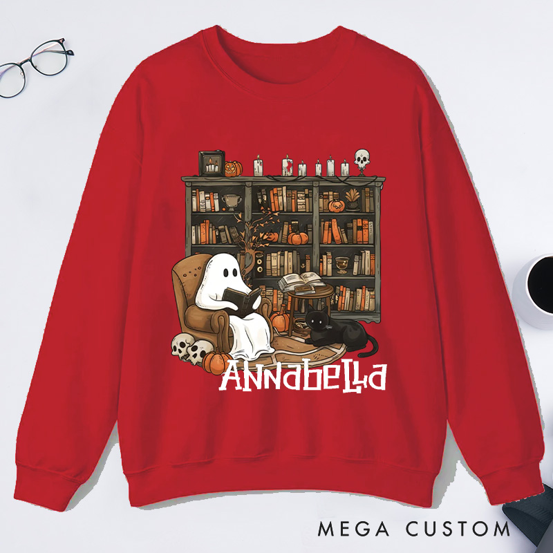 Personalized Retro Ghost Reading Books Classic Sweatshirts Book Lover Sweatshirt Halloween Sweatshirt Reading Gift Librarian Gift Book Lover Gift