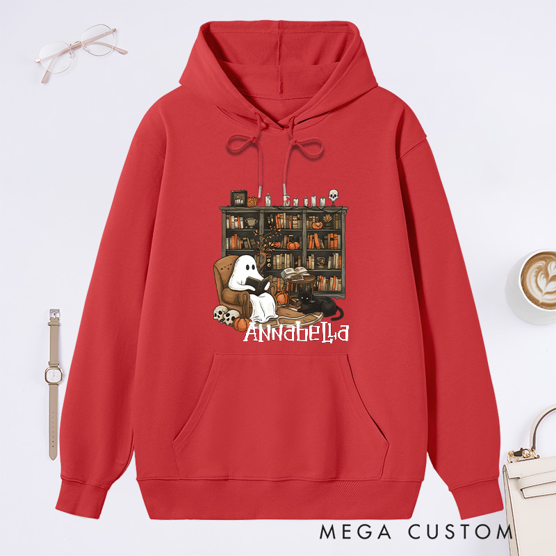 Personalized Retro Ghost Reading Books Classic Hoodies Book Lover Hoodies Reading Hoodies Librarian Gift Book Lover Gift For Reader