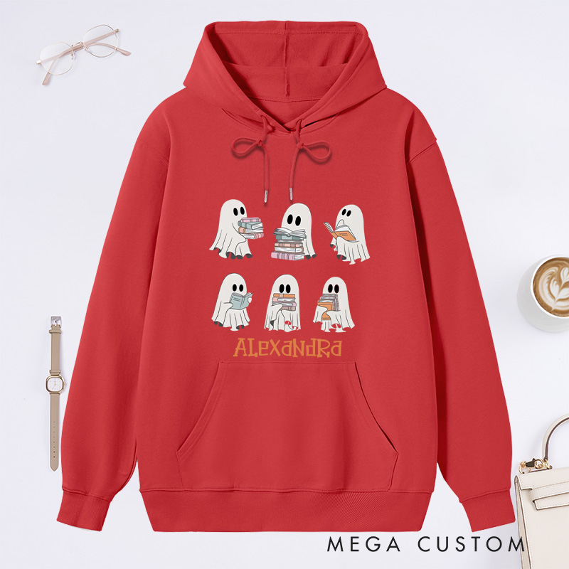 Personalized Reading Ghost Classic Hoodies Book Lover Hoodies with Name Halloween Hoodies Librarian Gift Book Lover Gift Reader Gift