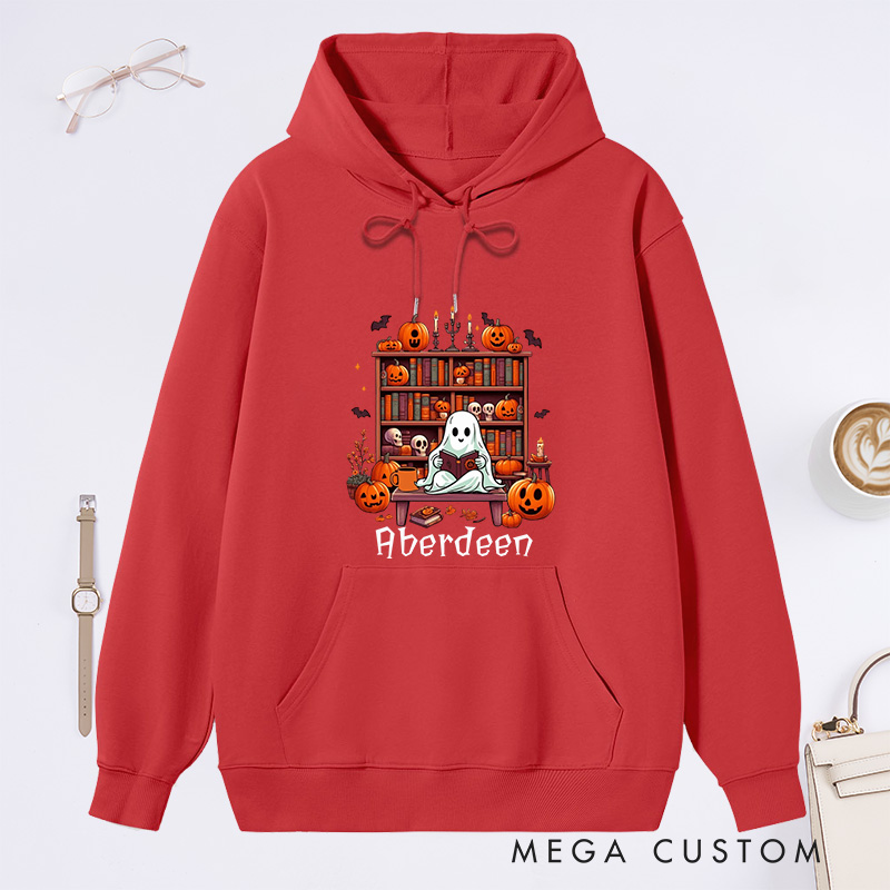Personalized Ghost Book Reader Classic Hoodies Custom Book Lover Hoodies with Name Reading Hoodies Halloween Hoodies Librarian Gift Reader Gift