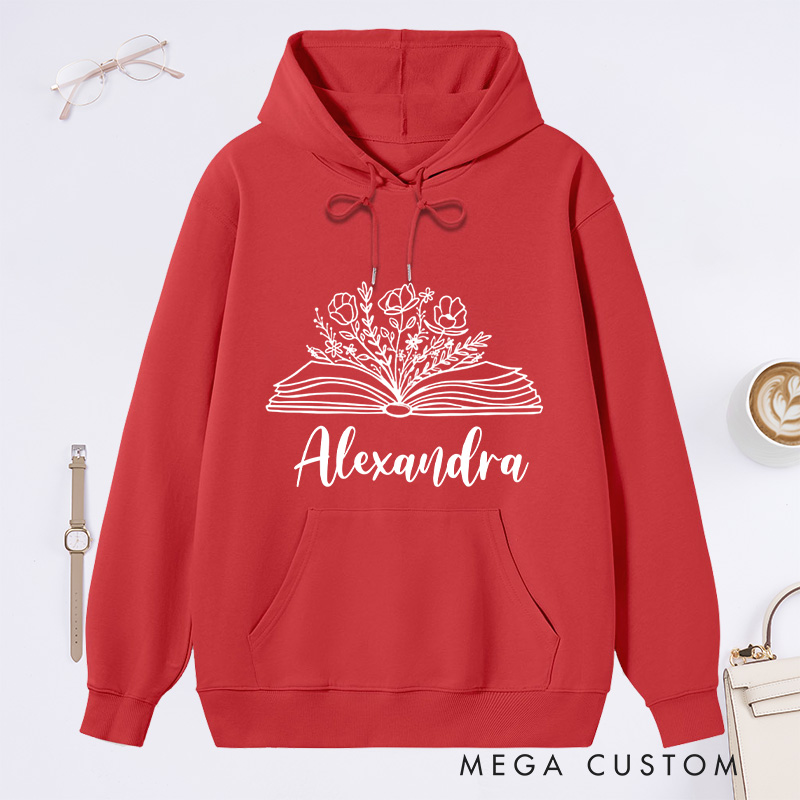 Personalized Book Flowers Classic Hoodies Custom Book Lover Hoodies with Name Reading Hoodies Librarian Gift Book Lover Gift for Reader