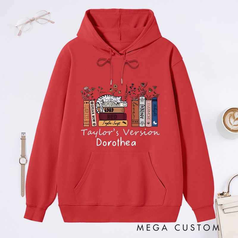 Personalized Book Flower and Cat Classic Hoodies Bookish Hoodies Custom Book Lover Hoodies with Name Librarian Gift Reading Gift for Reader