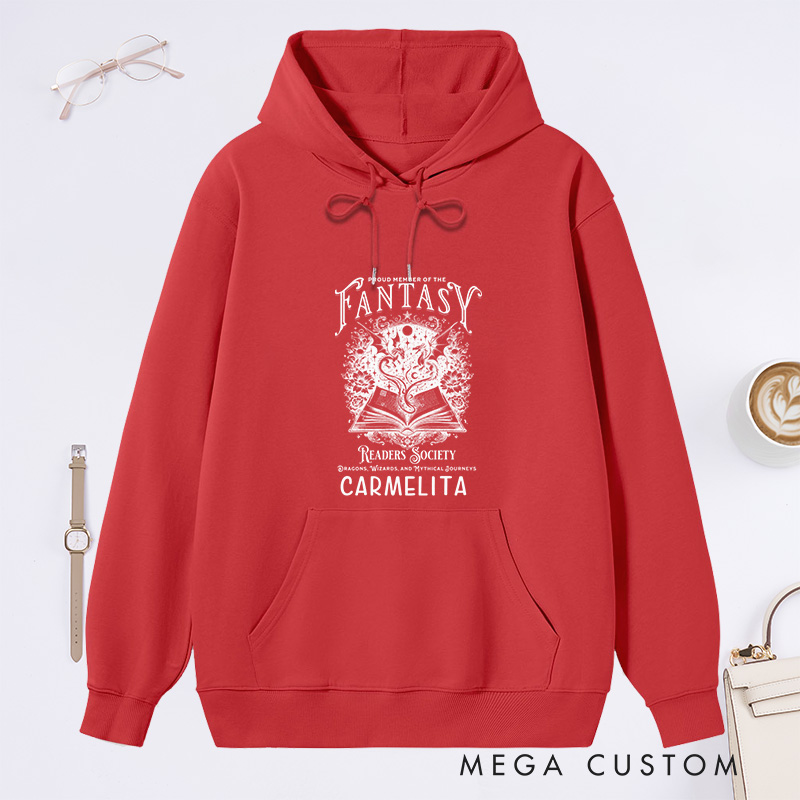 Personalized Fantasy Readers Society Classic Hoodies Custom Bookish Hoodies with Name Mythical Book Hoodies Librarian Gift Book Lover Gift for Reader