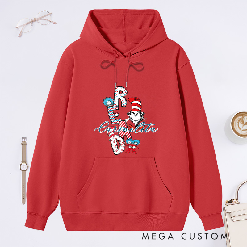 Personalized Trendy Read Classic Hoodies Read Across America Hoodies Custom Bookish Hoodies with Name Librarian Gift Book Lover Gift for Reader