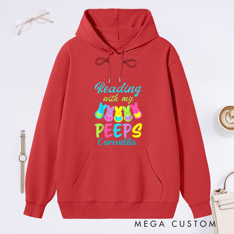 Personalized Reading With My Peeps Classic Hoodies Easter Bunny Hoodies Custom Bookish Hoodies with Name Librarian Gift Book Lover Gift Easter Gift