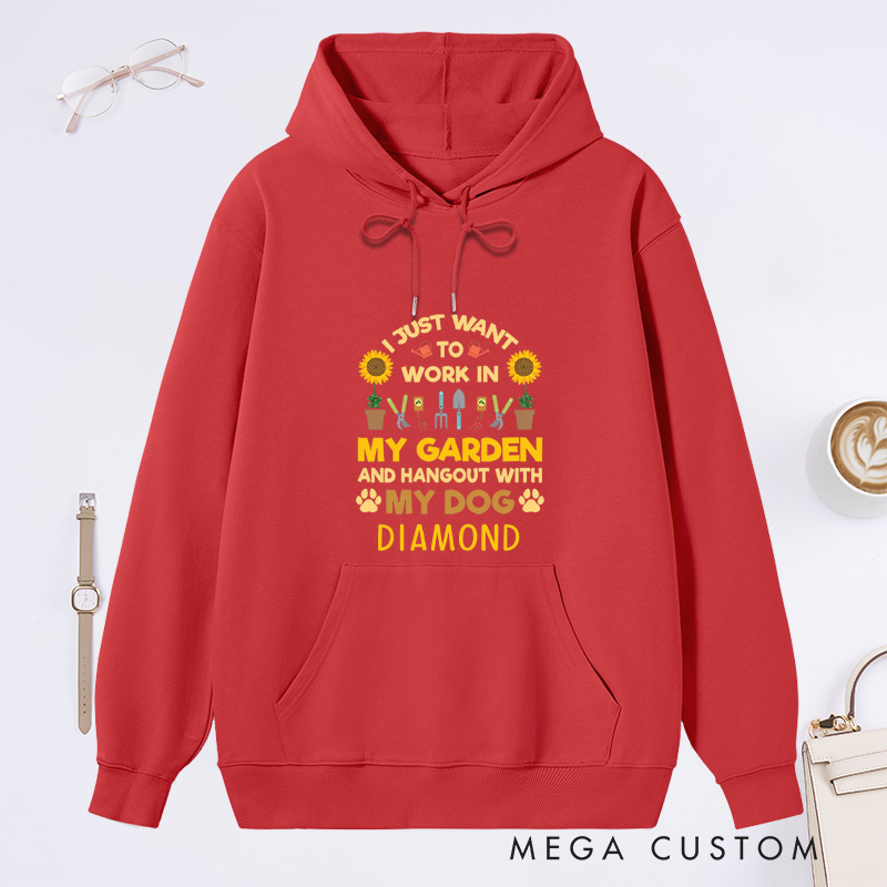 Personalized I Just Want To Work In My Garden And Hang Out with My Dog Classic Hoodies Gardening Hoodies with Name Plant Lover Gift Gardener Gift