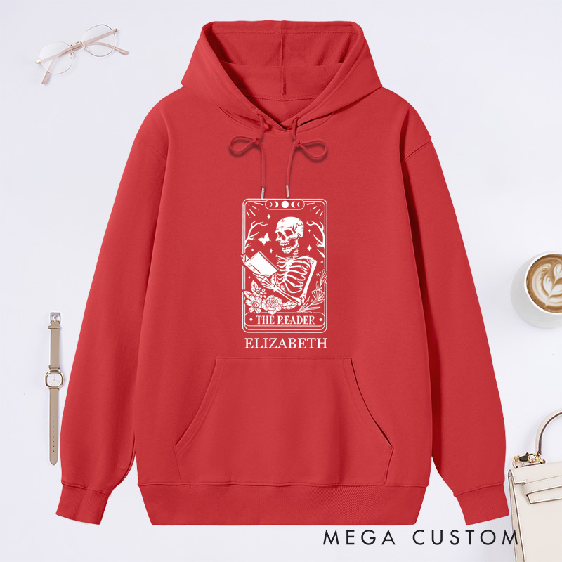 Personalized The Reader Tarot Card Printing Classic Hoodies Custom Book Lover Hoodies with Name Librarian Gift Reading Gift