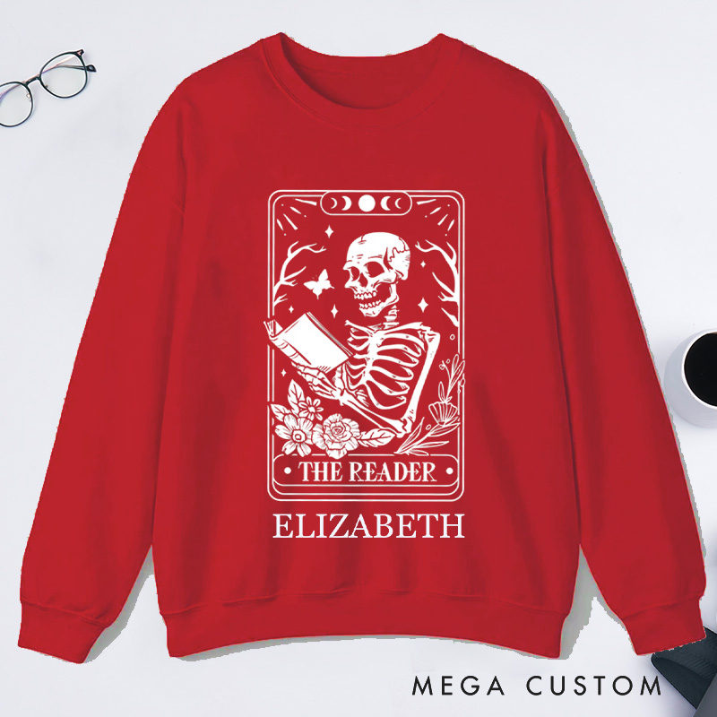 Personalized The Reader Tarot Card Printing Classic Hoodies Custom Book Lover Hoodies with Name Librarian Gift Reading Gift