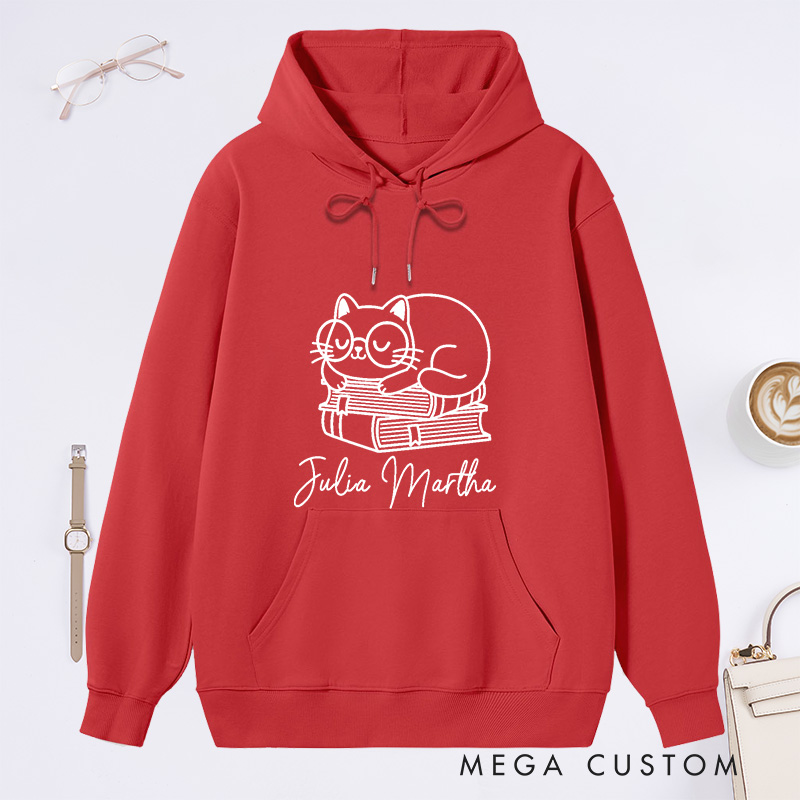 Personalized Books and Cat Classic Hoodies Book Lover Hoodies Funny Cat Hoodies Book Lover Gift