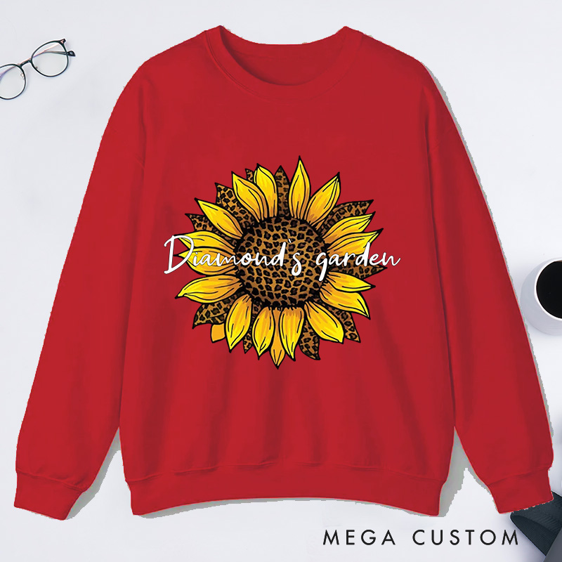 Personalized Leopard Sunflower Classic Sweatshirts Leopard Floral Sweatshirt Gardener Sweatshirt with Name Plant Lover Gift Gardening Gift