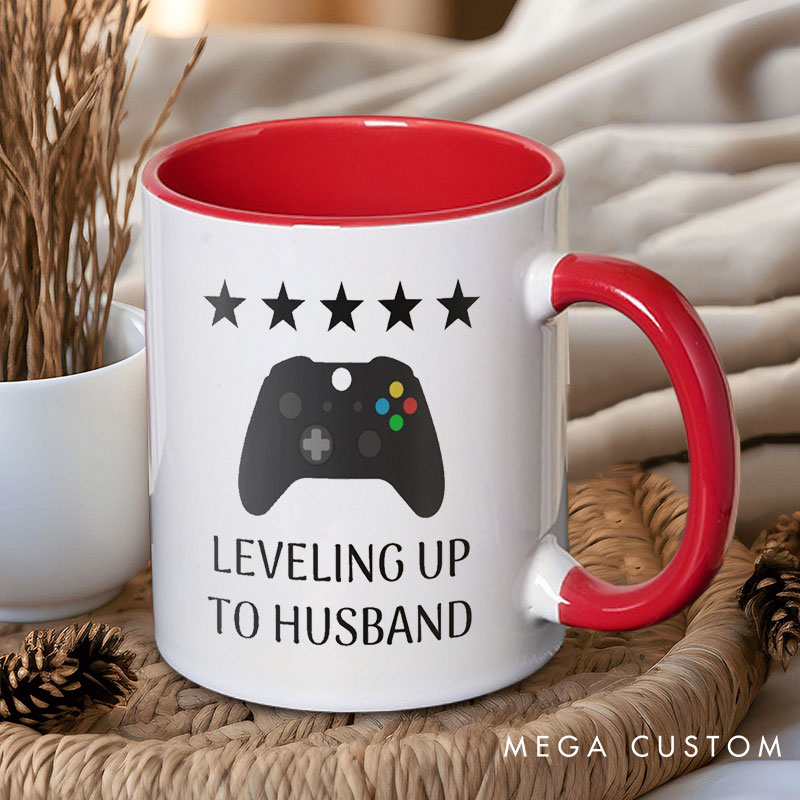 Personalized Leveling Up To Husband Gamer Mug Husband Coffee Mug for Men Ceramic Groom to be Cup Wedding Gift Cup for Him
