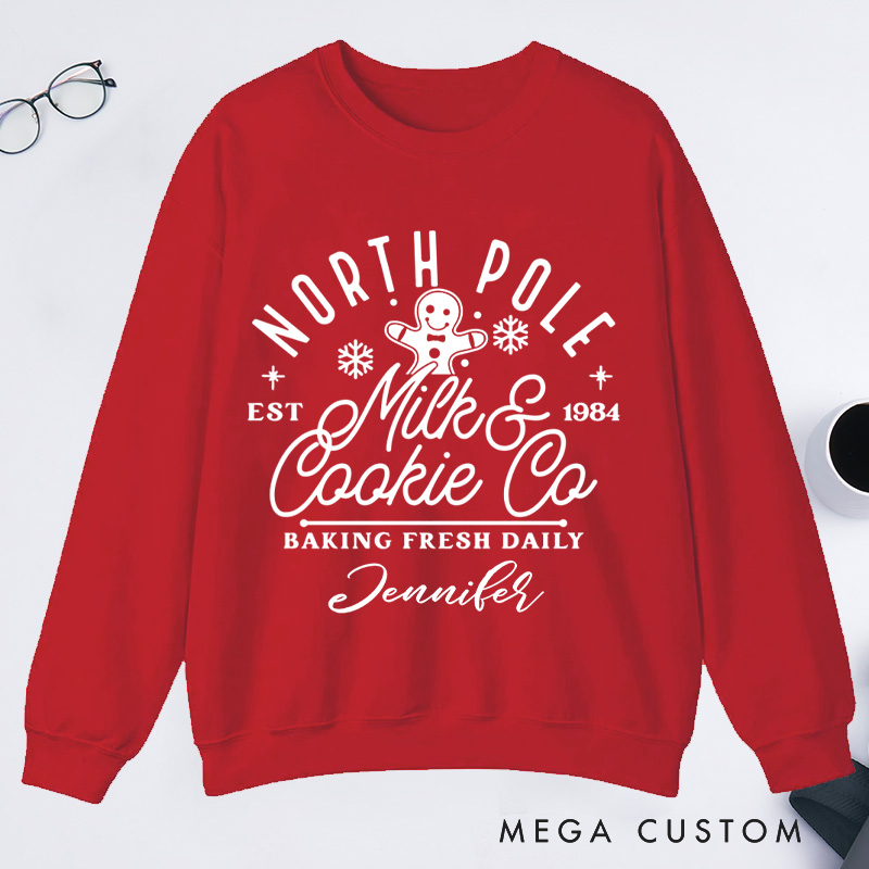Personalized North Pole Milk and Cookie Co Classic Sweatshirts Christmas Baking Christmas Cookie Sweatshirts Gingerbread Christmas Gift