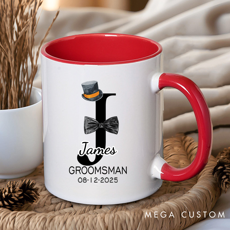 Personalized Groom & Best Man Initial Mug Wedding Party Favors Coffee Mug for Men Bachelor Party Ceramic Cup for Groomsman