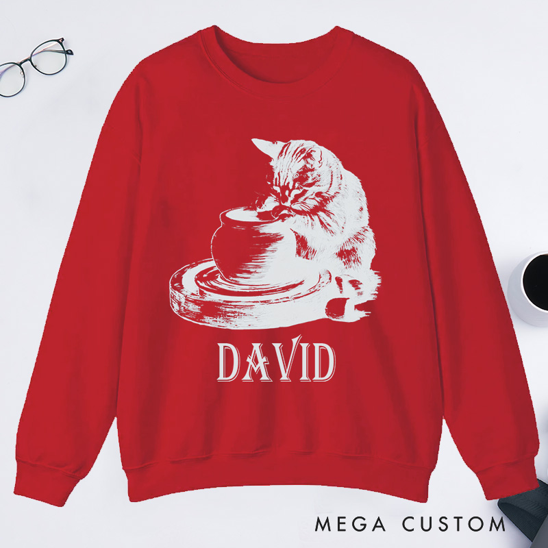 Personalized Cat Pottery Classic Sweatshirts Pottery Lover Sweatshirts Funny Cat Woman Sweatshirts Weird Animals Sweatshirts Vintage 90s Tattoo Graphic Vintage 90s Tattoo Graphic Sweatshirts