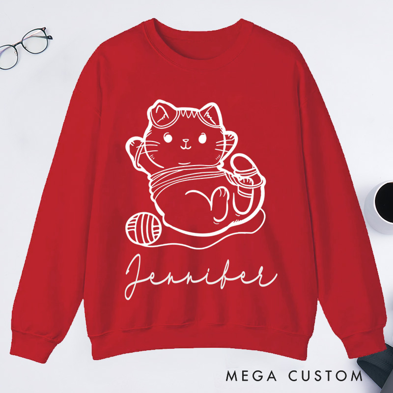 Personalized Cat And Yarn Knit Classic Sweatshirts Knitting Gift Knitter Gift Love To Knit Love Knitting Knit Lover
