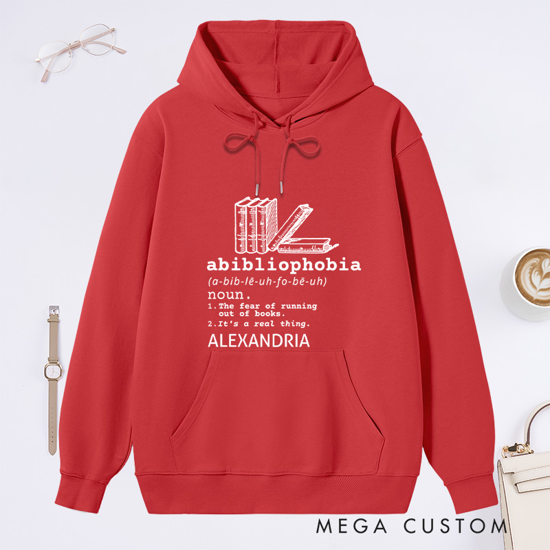 Personalized Abibliophobia Classic Hoodies Book Lover Hoodies Reading Hoodies with Name Librarian Gift Book Lover Gift For Reader