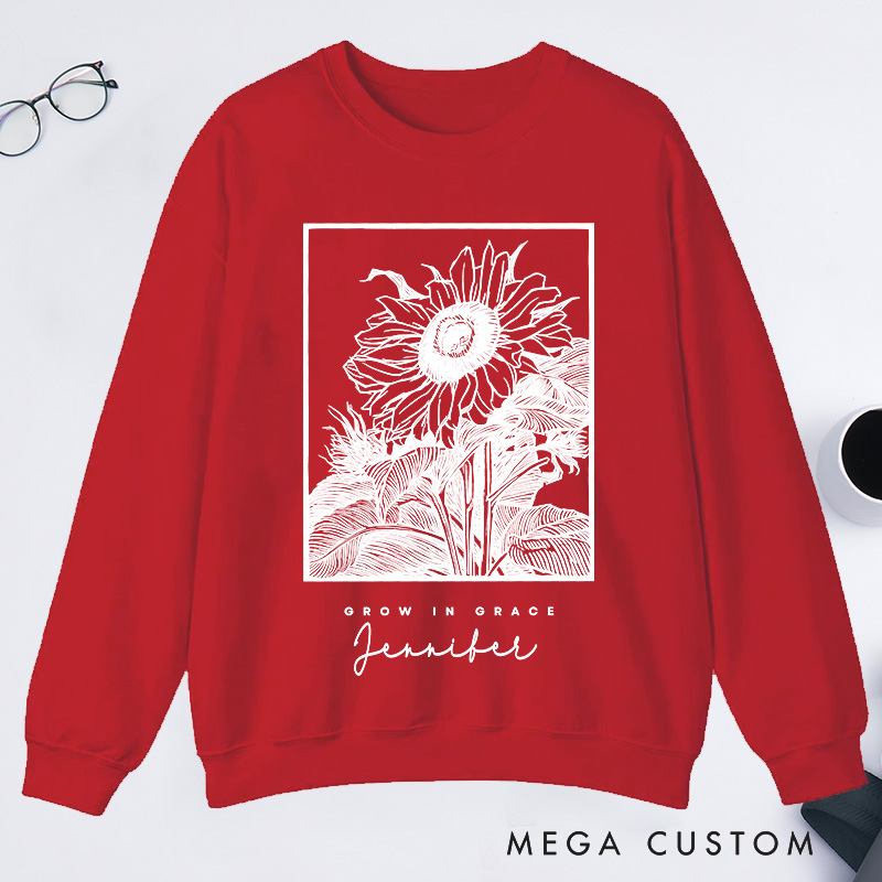Personalized Grow In Grace Sunflower Classic Sweatshirts Gifts for Gardening Enthusiasts
