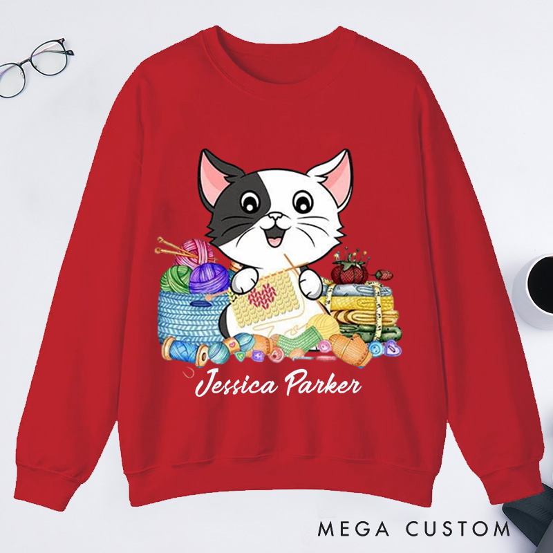 Personalized I Love Knitting And Cat Classic Sweatshirts Knit Gift Knitting Gift Knitter Gift Love To Knit Love Knitting Knit Lover