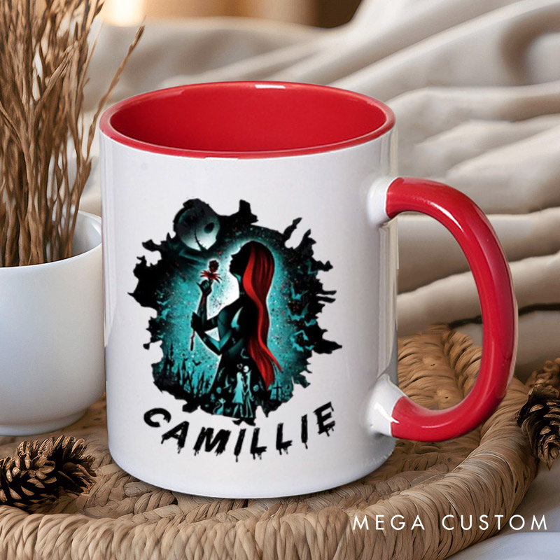 Personalized Halloween Couple Silhouette Design with Spooky Art Style Couple Mugs 