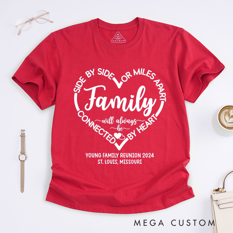 Personalized Family Reunion Side By Side Miles Apart Family Shirt With Custom Name Date and Destination Unisex T-shirt