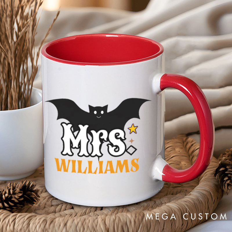 Personalized Mr. and Mrs. Bat Design with Halloween Theme Couple Mugs 