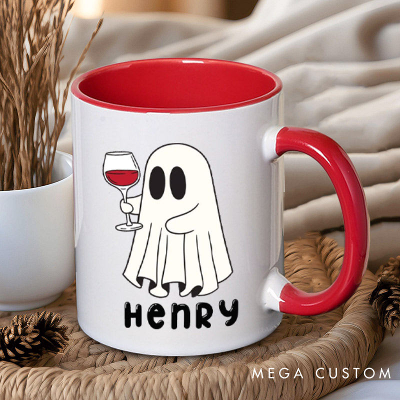 Personalized Cute Couple Ghosts with Wine Glasses Halloween Couple Mugs 