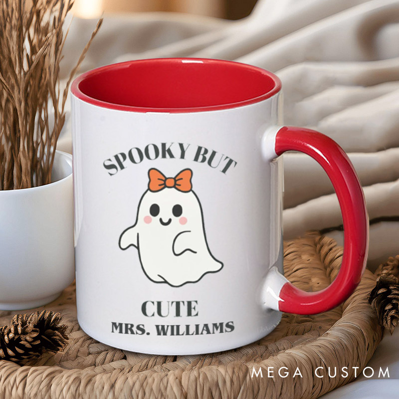 Personalized Spooky but Caffeinated and Spooky but Cute Ghost Halloween Couple Mugs 
