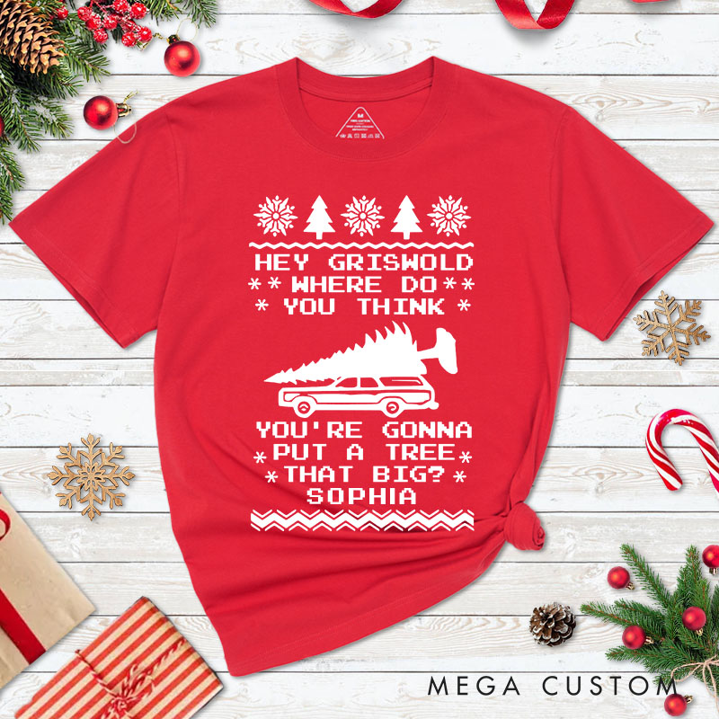 Personalized Couple Bend Over and I'll Show Ya with Christmas Tree Matching T-Shirt Couple Christmas Shirt for Husband Wife Boyfriend Girlfriend Gift