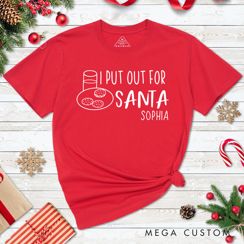 Personalized Couple Cute Santa and I Put Out for Santa Matching T-Shirt Couple Christmas T-Shirt for Husband Wife Boyfriend Girlfriend Gift