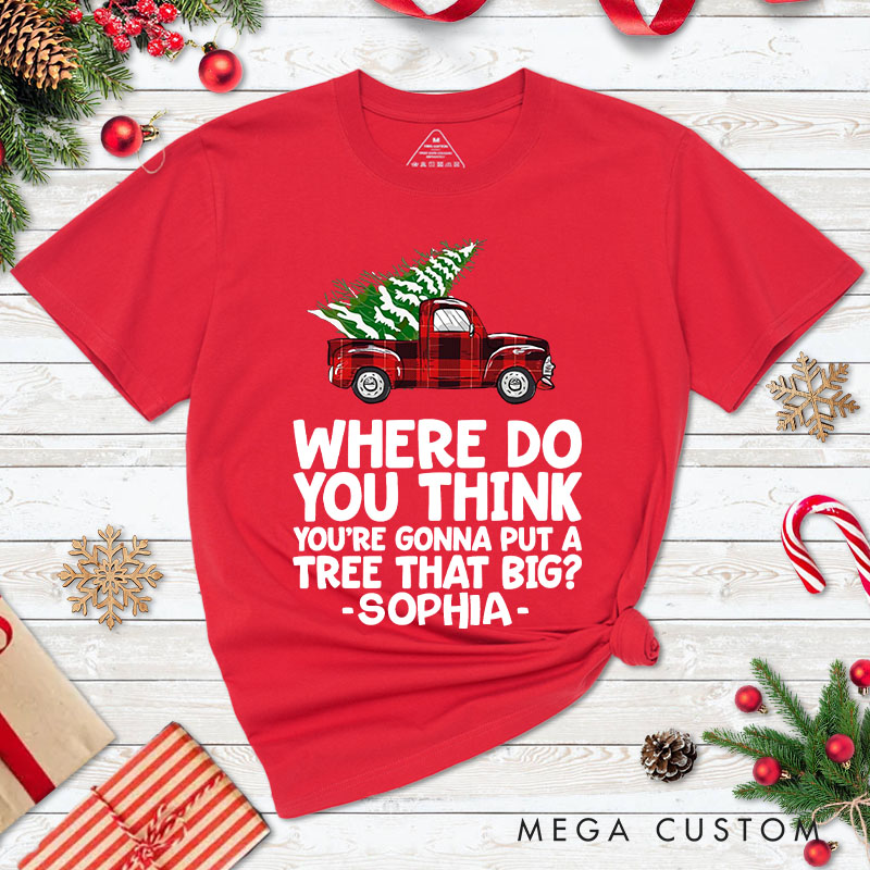 Personalized Couple Funny Bend Over and I’ll Show You Christmas T-Shirt Couple Xmas Plaid Truck Matching T-Shirt for Husband Wife Boyfriend Girlfriend