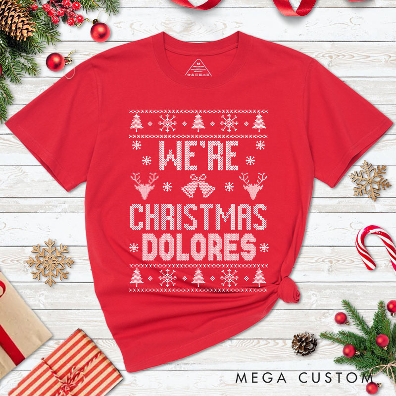 Personalized Couple Merry Drunk and We’re Christmas T-Shirt with Name Couple Xmas Matching T-Shirt for Husband Wife Boyfriend Girlfriend Tee Tops