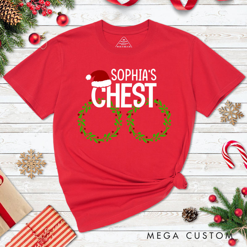 Personalized Couple Humor Nuts and Chest with Santa Hat T-Shirt Couple Xmas Matching T-Shirt for Husband Wife Boyfriend Girlfriend Tee Tops